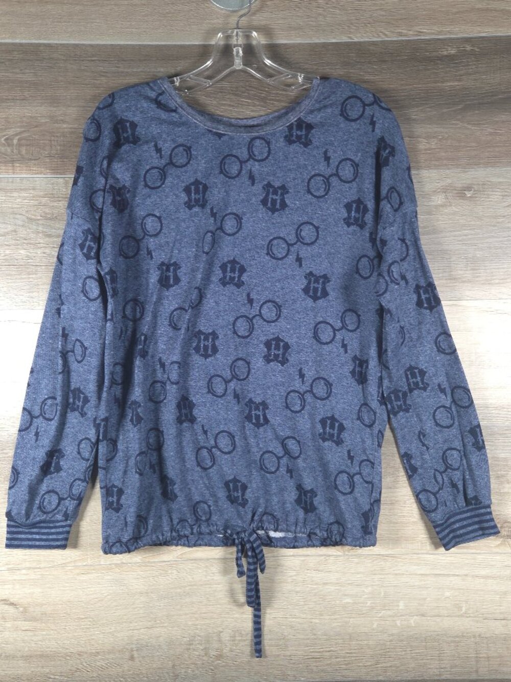 Harry Potter Hogwarts‎ Glasses Print Tie Waist Long Sleeve Top Women's Small